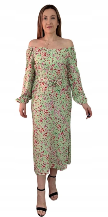 Dłuższa sukienka w kwiaty hiszpanka 100% wiskoza długie rękawy rozcięcia