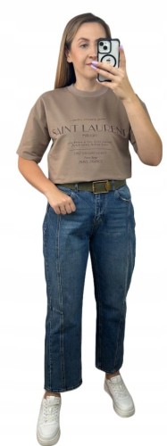 Fango brązowy napis oversize t-shirt bawełniany Millagro - SAINT LAUREN