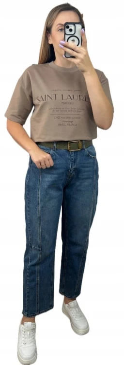 Fango brązowy napis oversize t-shirt bawełniany Millagro - SAINT LAUREN