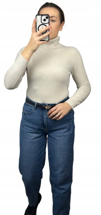 Gładki miękki klasyczny elastyczny golf basic dopasowany beżowy- COLLA