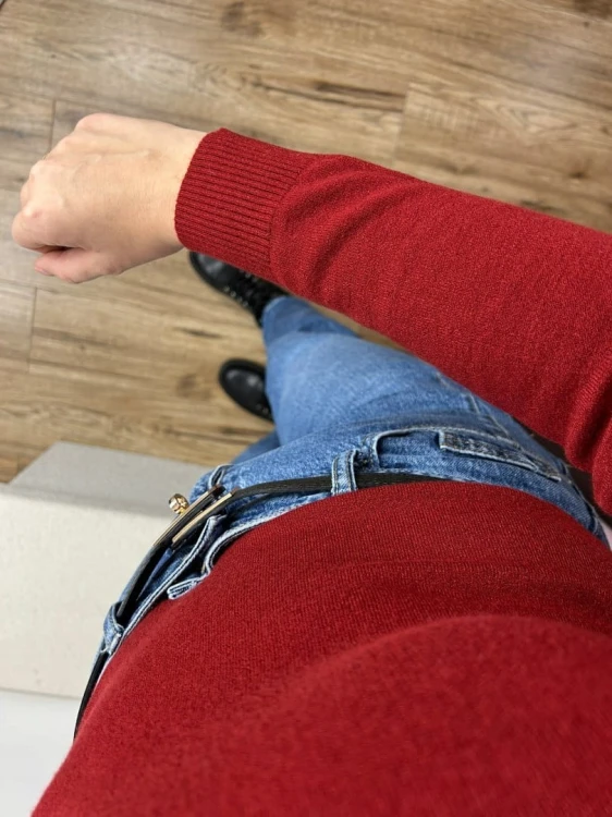 Gładki miękki klasyczny elastyczny golf basic dopasowany bordowy- COLLA