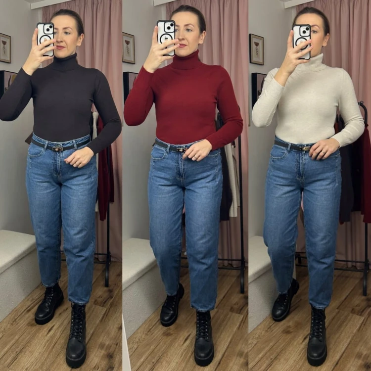 Gładki miękki klasyczny elastyczny golf basic dopasowany bordowy- COLLA