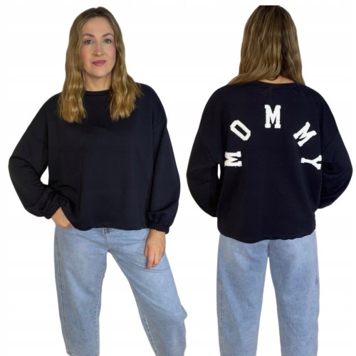 Granatowa bluza oversize luźna bawełniana Azara- MOMMY