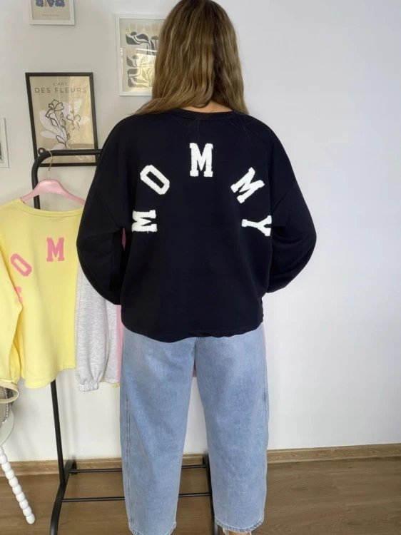 Granatowa bluza oversize luźna bawełniana Azara- MOMMY