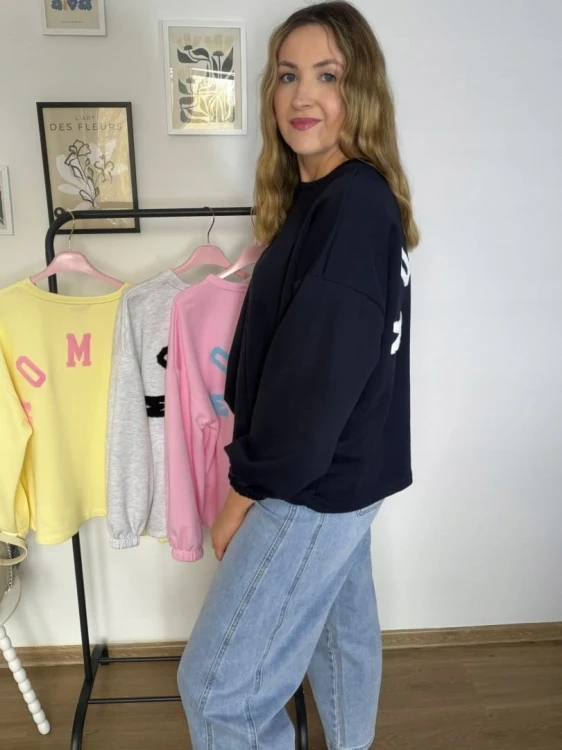 Granatowa bluza oversize luźna bawełniana Azara- MOMMY