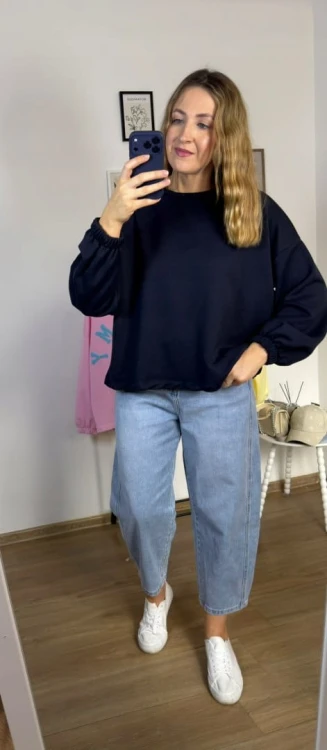 Granatowa bluza oversize luźna bawełniana Azara- MOMMY