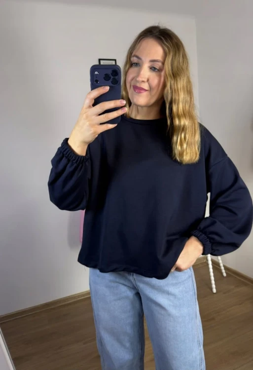 Granatowa bluza oversize luźna bawełniana Azara- MOMMY