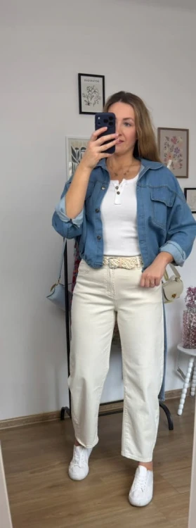 Jasne beżowe jeansy baggy dad barrel jeans szersze wiosna M.Sara S