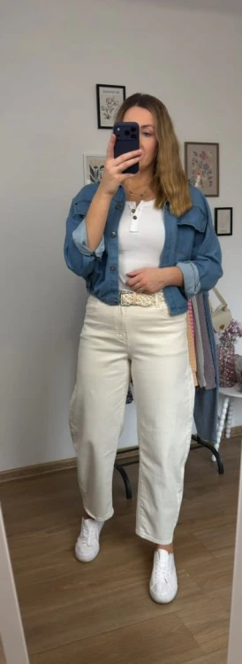 Jasne beżowe jeansy baggy dad barrel jeans szersze wiosna M.Sara S