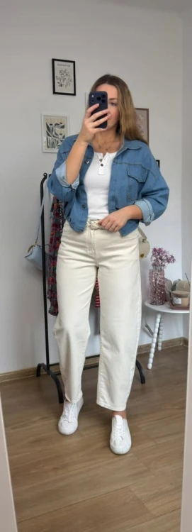 Jasne beżowe jeansy baggy dad barrel jeans szersze wiosna M.Sara S