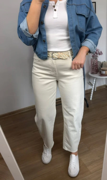 Jasne beżowe jeansy baggy dad barrel jeans szersze wiosna M.Sara XL