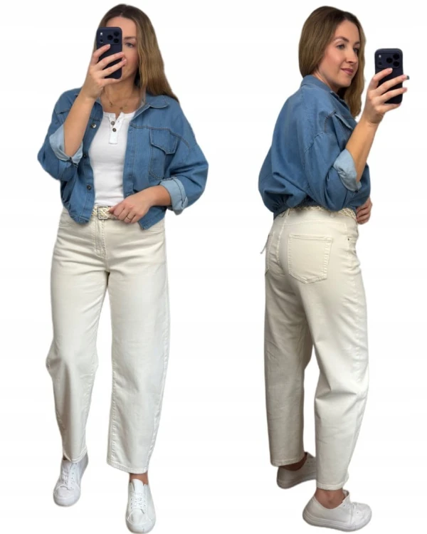 Jasne beżowe jeansy baggy dad barrel jeans szersze wiosna M.Sara XS