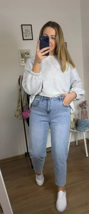 Jeansy niebieskie damskie jeansy jeans haft serca mom fit Milas M