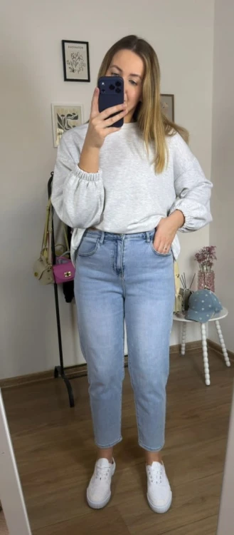 Jeansy niebieskie damskie jeansy jeans haft serca mom fit Milas M