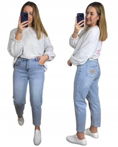 Jeansy niebieskie damskie jeansy jeans haft serca mom fit Milas S