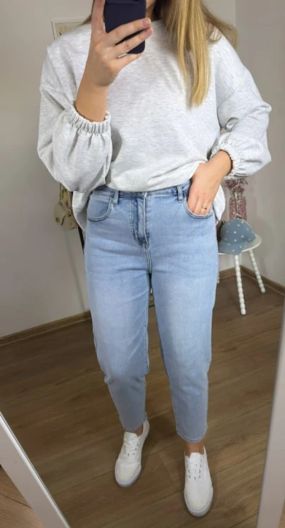 Jeansy niebieskie damskie jeansy jeans haft serca mom fit Milas S