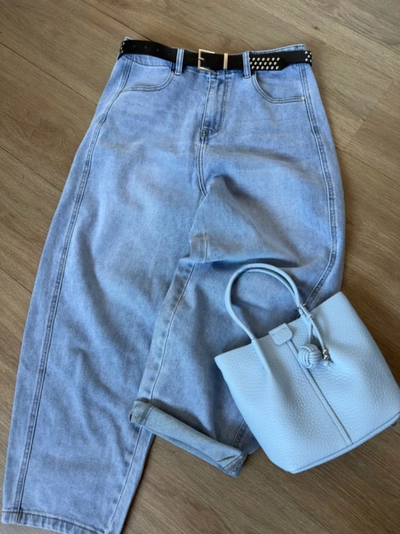 Jeansy spodnie jeansowe balloon niebieskie pasek M.Sara M- BALLOON FORM