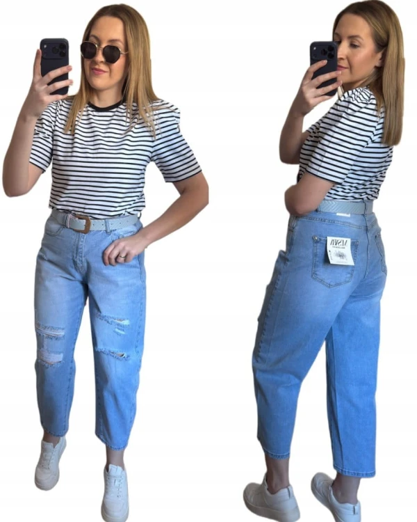 Jeansy z przetarciami dziurami jasny jeans balloon M.Sara L - SKYLINE