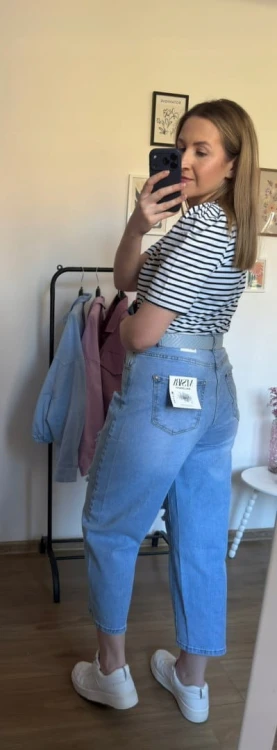 Jeansy z przetarciami dziurami jasny jeans balloon M.Sara XL - SKYLINE