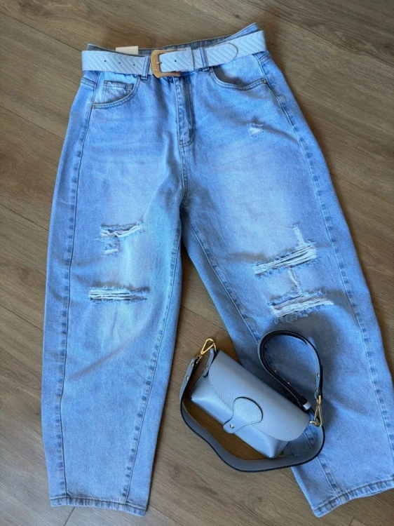 Jeansy z przetarciami dziurami jasny jeans balloon M.Sara XL - SKYLINE