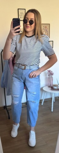 Jeansy z przetarciami dziurami jasny jeans balloon M.Sara XS - SKYLINE