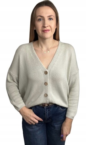 Kardigan sweter bawełniany guziki oversize luźny beżowy Made in Italy- PURE COTTON