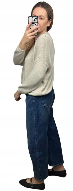 Kardigan sweter bawełniany guziki oversize luźny beżowy Made in Italy- PURE COTTON