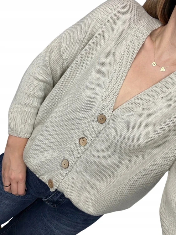 Kardigan sweter bawełniany guziki oversize luźny beżowy Made in Italy- PURE COTTON