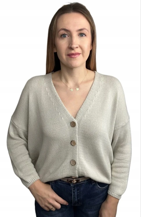 Kardigan sweter bawełniany guziki oversize luźny beżowy Made in Italy- PURE COTTON