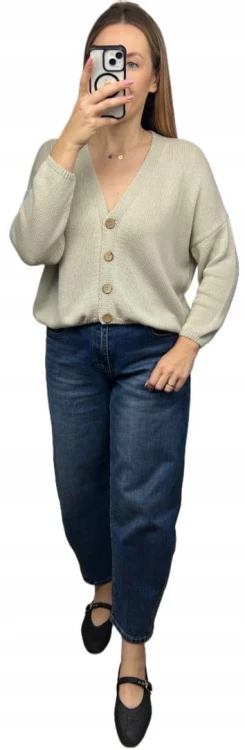 Kardigan sweter bawełniany guziki oversize luźny beżowy Made in Italy- PURE COTTON