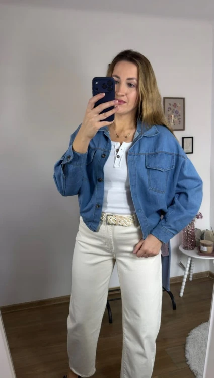 Katana bomberka oversize bawełniana jeansowa luźna niebieski jeans NEST- CITY DENIM