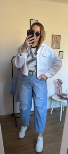 Katana bomberka oversize bawełniana luźna kieszenie biała NEST- CITY