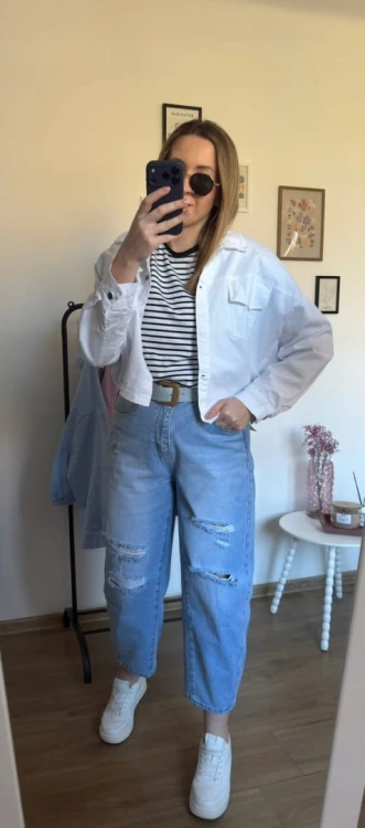 Katana bomberka oversize bawełniana luźna kieszenie biała NEST- CITY