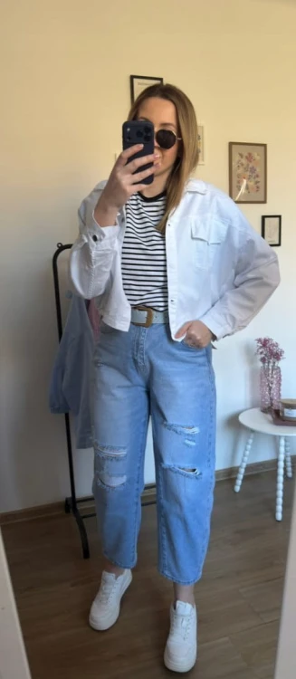 Katana bomberka oversize bawełniana luźna kieszenie biała NEST- CITY