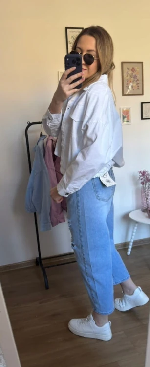 Katana bomberka oversize bawełniana luźna kieszenie biała NEST- CITY