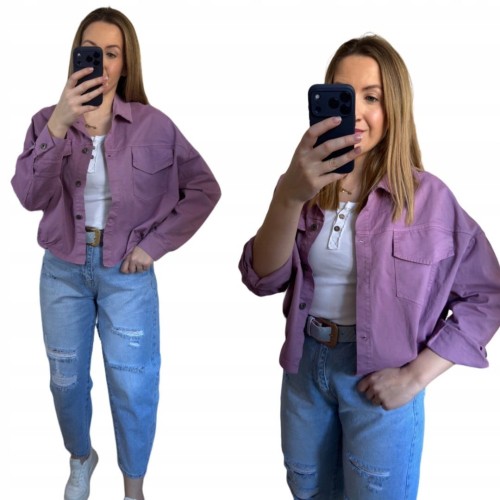 Katana bomberka oversize bawełniana luźna kieszenie jagodowa NEST- CITY