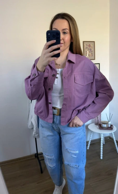 Katana bomberka oversize bawełniana luźna kieszenie jagodowa NEST- CITY