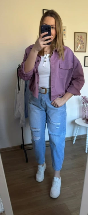 Katana bomberka oversize bawełniana luźna kieszenie jagodowa NEST- CITY