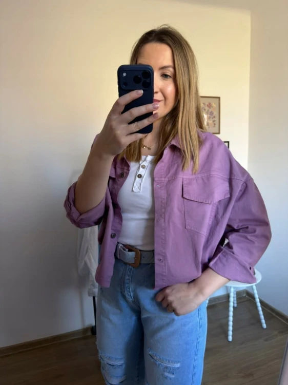 Katana bomberka oversize bawełniana luźna kieszenie jagodowa NEST- CITY