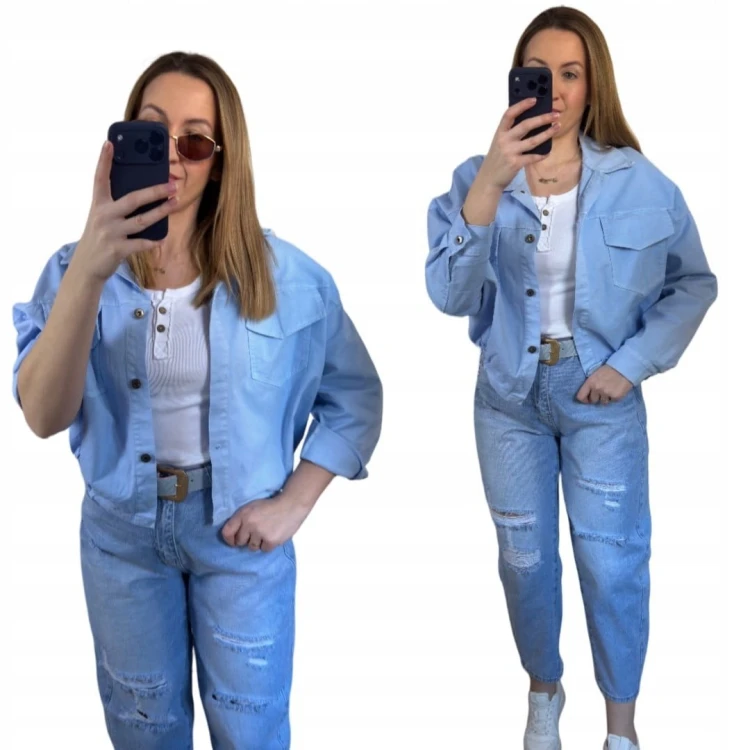 Katana bomberka oversize bawełniana luźna kieszenie niebieska NEST- CITY