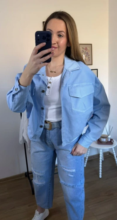 Katana bomberka oversize bawełniana luźna kieszenie niebieska NEST- CITY