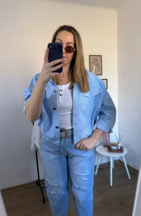 Katana bomberka oversize bawełniana luźna kieszenie niebieska NEST- CITY