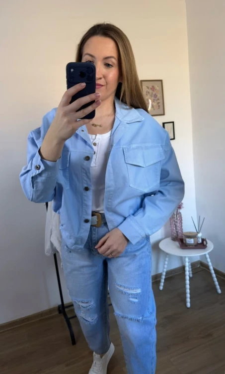 Katana bomberka oversize bawełniana luźna kieszenie niebieska NEST- CITY