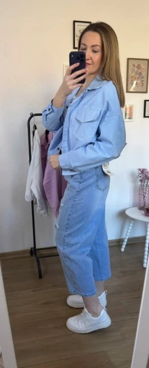 Katana bomberka oversize bawełniana luźna kieszenie niebieska NEST- CITY