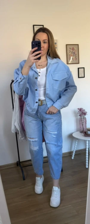 Katana bomberka oversize bawełniana luźna kieszenie niebieska NEST- CITY