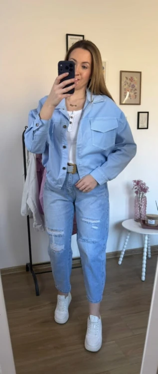 Katana bomberka oversize bawełniana luźna kieszenie niebieska NEST- CITY