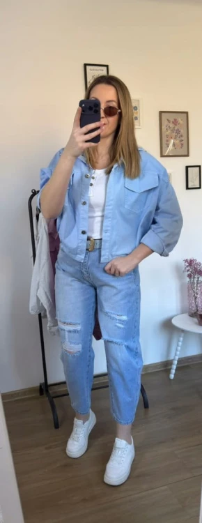 Katana bomberka oversize bawełniana luźna kieszenie niebieska NEST- CITY