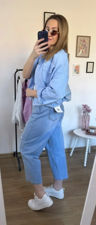 Katana bomberka oversize bawełniana luźna kieszenie niebieska NEST- CITY