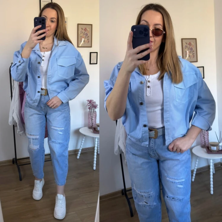 Katana bomberka oversize bawełniana luźna kieszenie niebieska NEST- CITY