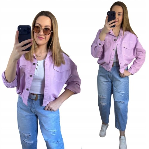 Katana bomberka oversize bawełniana luźna kieszenie różowa NEST- CITY